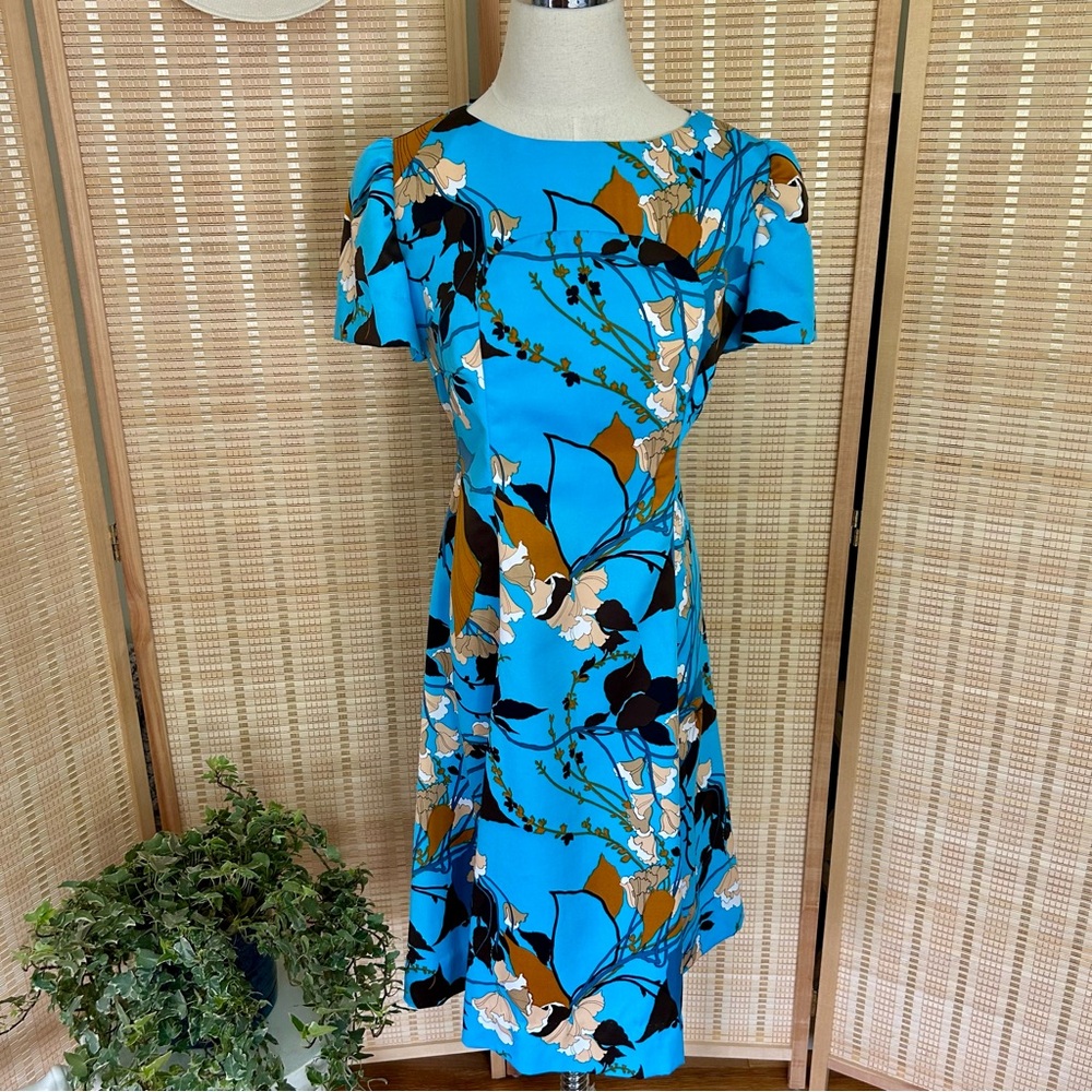 Vintage 1960’s Blue and Brown Floral Midi Day Dress